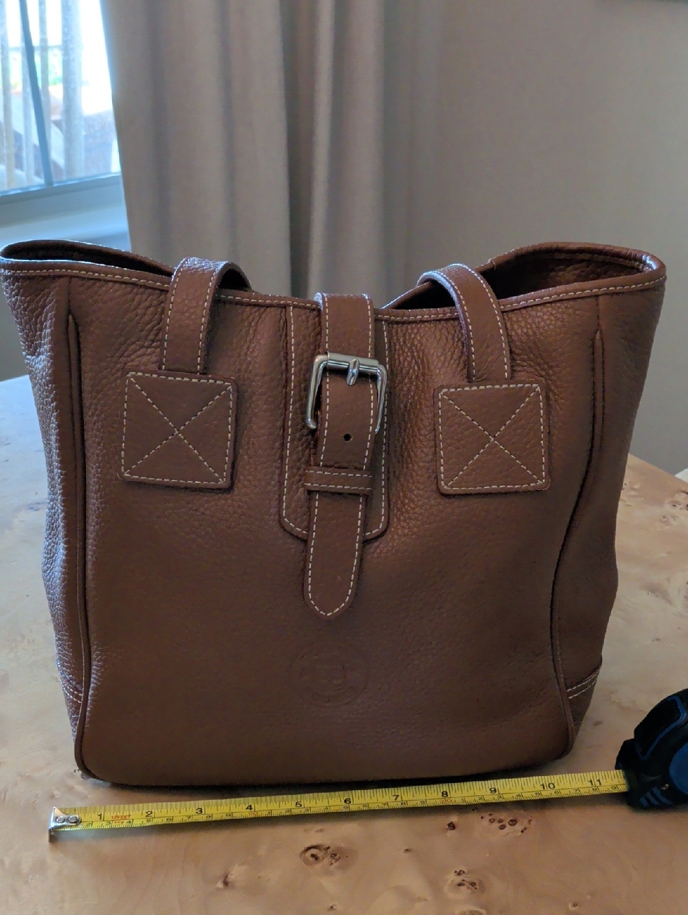 Dooney & Bourke Brown Pebbled Leather Shoulder Bag with Buckle